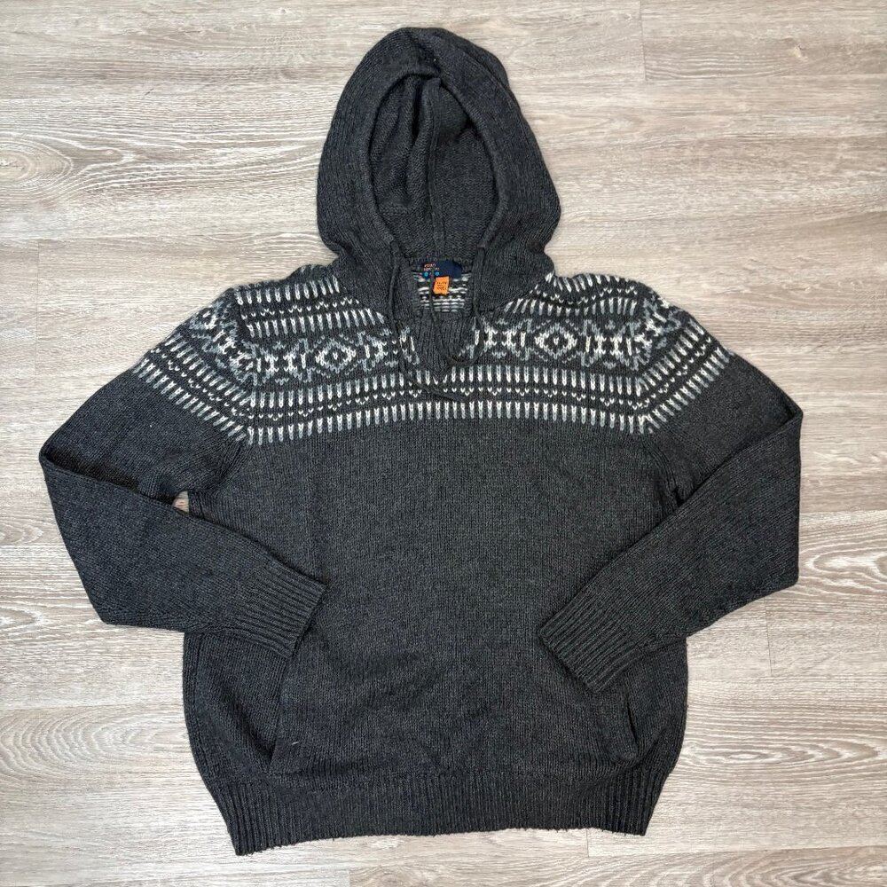 World Republic Fair Isle Gray Wool Angora Hoody sz XL